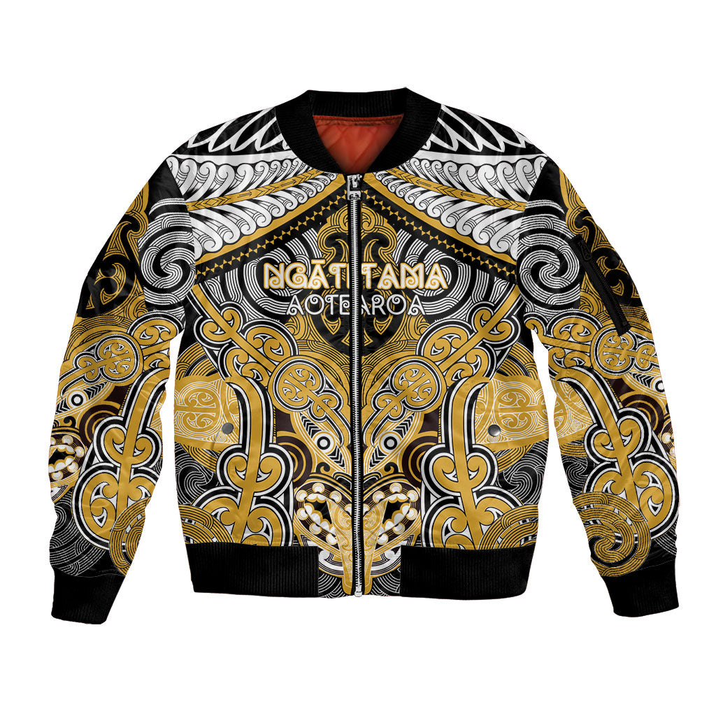 Aotearoa Iwi Ngati Tama Personalised Sleeve Zip Bomber Jacket Maori Kowhaiwhai Pattern LT19 Unisex Yellow - Polynesian Pride