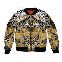 Aotearoa Iwi Ngati Tama Personalised Sleeve Zip Bomber Jacket Maori Kowhaiwhai Pattern LT19 Unisex Yellow - Polynesian Pride