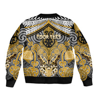 Aotearoa Iwi Ngati Tama Personalised Sleeve Zip Bomber Jacket Maori Kowhaiwhai Pattern LT19 - Polynesian Pride