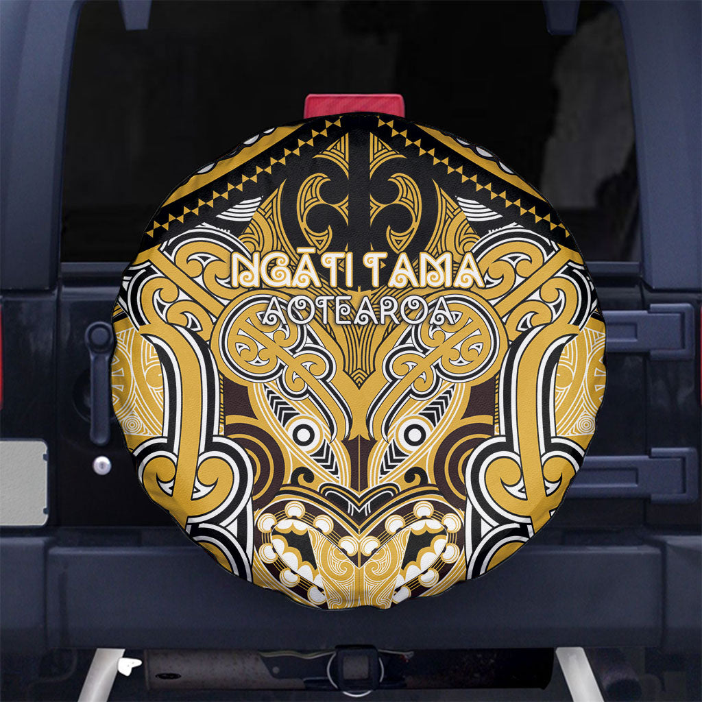 Aotearoa Iwi Ngati Tama Spare Tire Cover Maori Kowhaiwhai Pattern LT19 No hole Yellow - Polynesian Pride