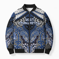 Aotearoa Iwi Ngati Tuwharetoa Personalised Bomber Puffer Jacket Maori Kowhaiwhai Pattern LT19 Unisex Blue - Polynesian Pride
