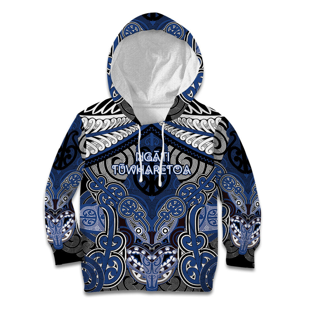 Aotearoa Iwi Ngati Tuwharetoa Personalised Kid Hoodie Maori Kowhaiwhai Pattern LT19 Hoodie Blue - Polynesian Pride
