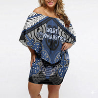 Aotearoa Iwi Ngati Tuwharetoa Personalised Off Shoulder Short Dress Maori Kowhaiwhai Pattern LT19 Women Blue - Polynesian Pride