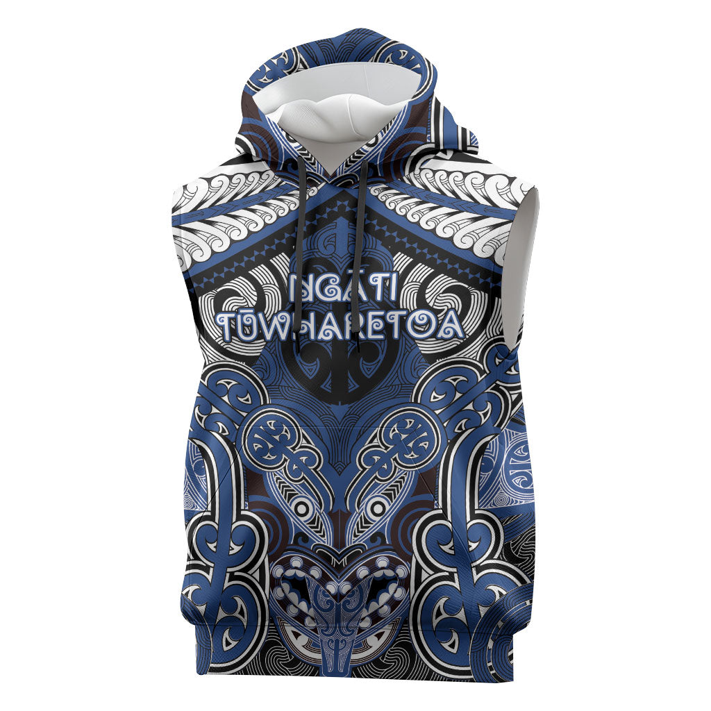 Aotearoa Iwi Ngati Tuwharetoa Personalised Sleeveless Hoodie Maori Kowhaiwhai Pattern LT19 Blue - Polynesian Pride