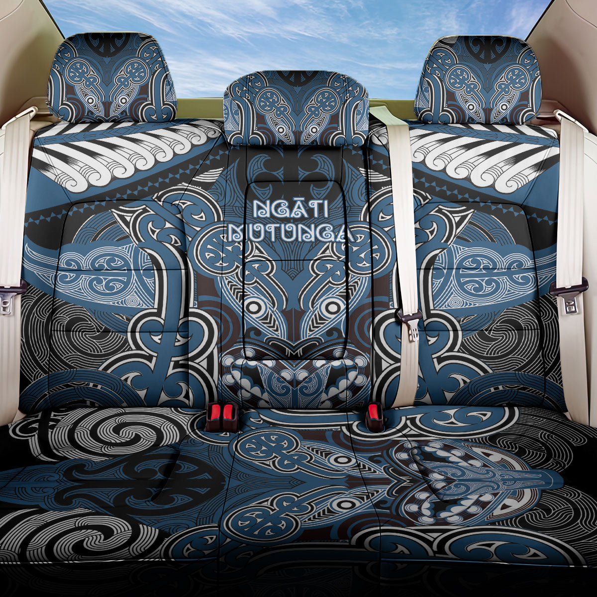 Aotearoa Iwi Ngati Mutunga Back Car Seat Cover Maori Kowhaiwhai Pattern LT19 One Size Blue - Polynesian Pride