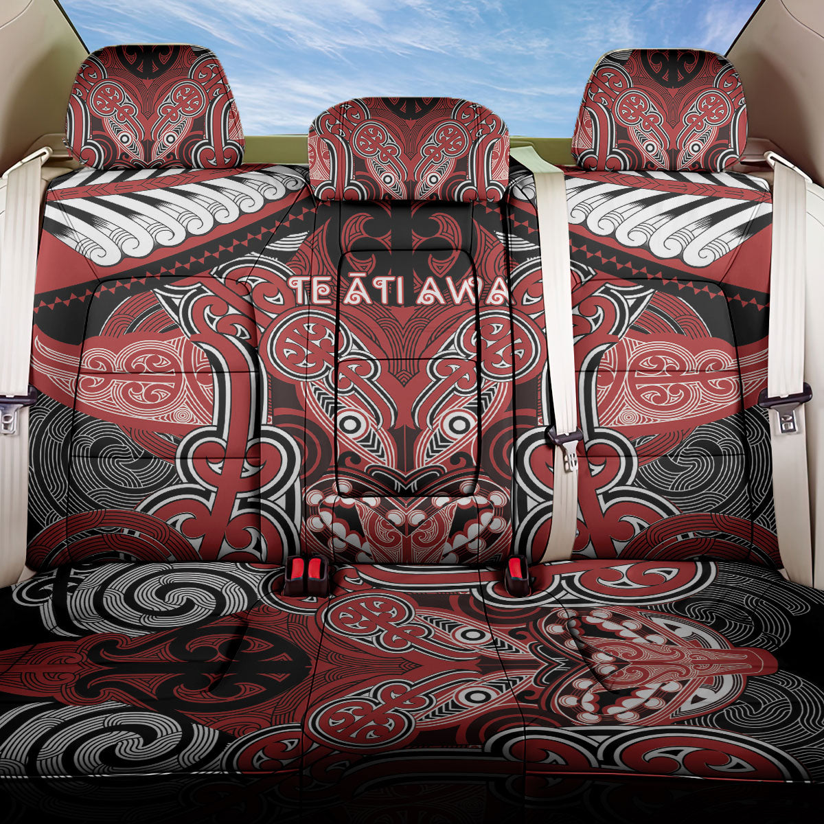 Aotearoa Iwi Te Ati Awa Back Car Seat Cover Maori Kowhaiwhai Pattern LT19 One Size Red - Polynesian Pride