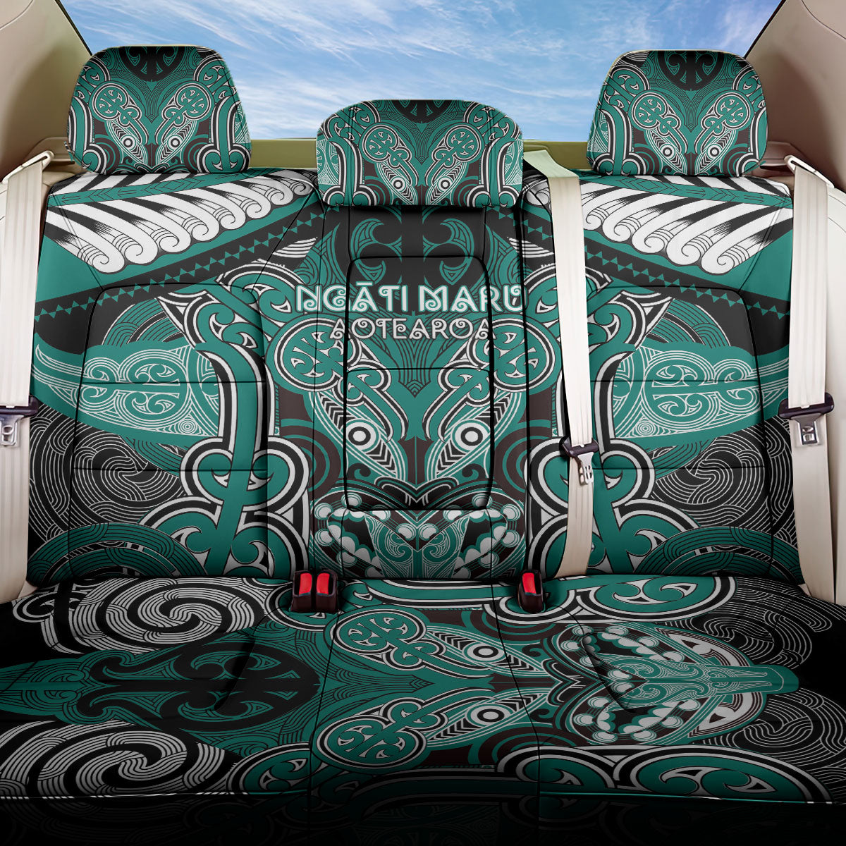 Aotearoa Iwi Ngati Maru Back Car Seat Cover Maori Kowhaiwhai Pattern LT19 One Size Deep Teal - Polynesian Pride