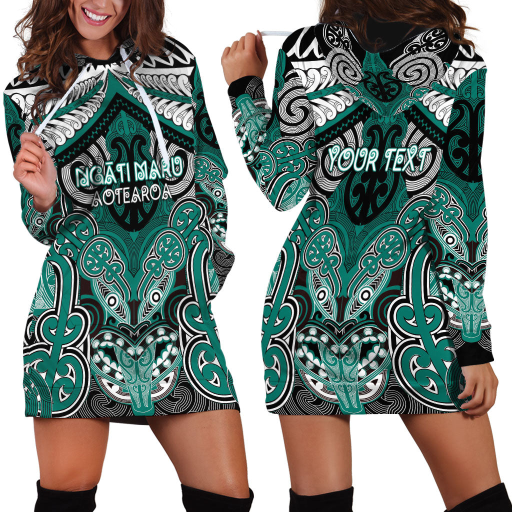 Aotearoa Iwi Ngati Maru Personalised Hoodie Dress Maori Kowhaiwhai Pattern LT19 - Polynesian Pride
