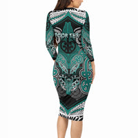 Aotearoa Iwi Ngati Maru Personalised Long Sleeve Bodycon Dress Maori Kowhaiwhai Pattern LT19 - Polynesian Pride