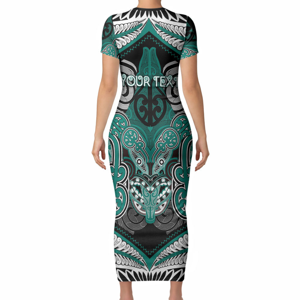 Aotearoa Iwi Ngati Maru Personalised Short Sleeve Bodycon Dress Maori Kowhaiwhai Pattern LT19 - Polynesian Pride
