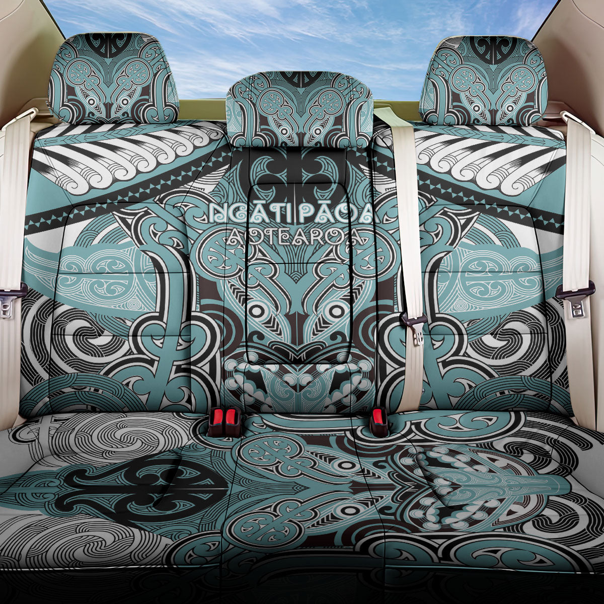 Aotearoa Iwi Ngati Paoa Back Car Seat Cover Maori Kowhaiwhai Pattern LT19 One Size Turquoise - Polynesian Pride