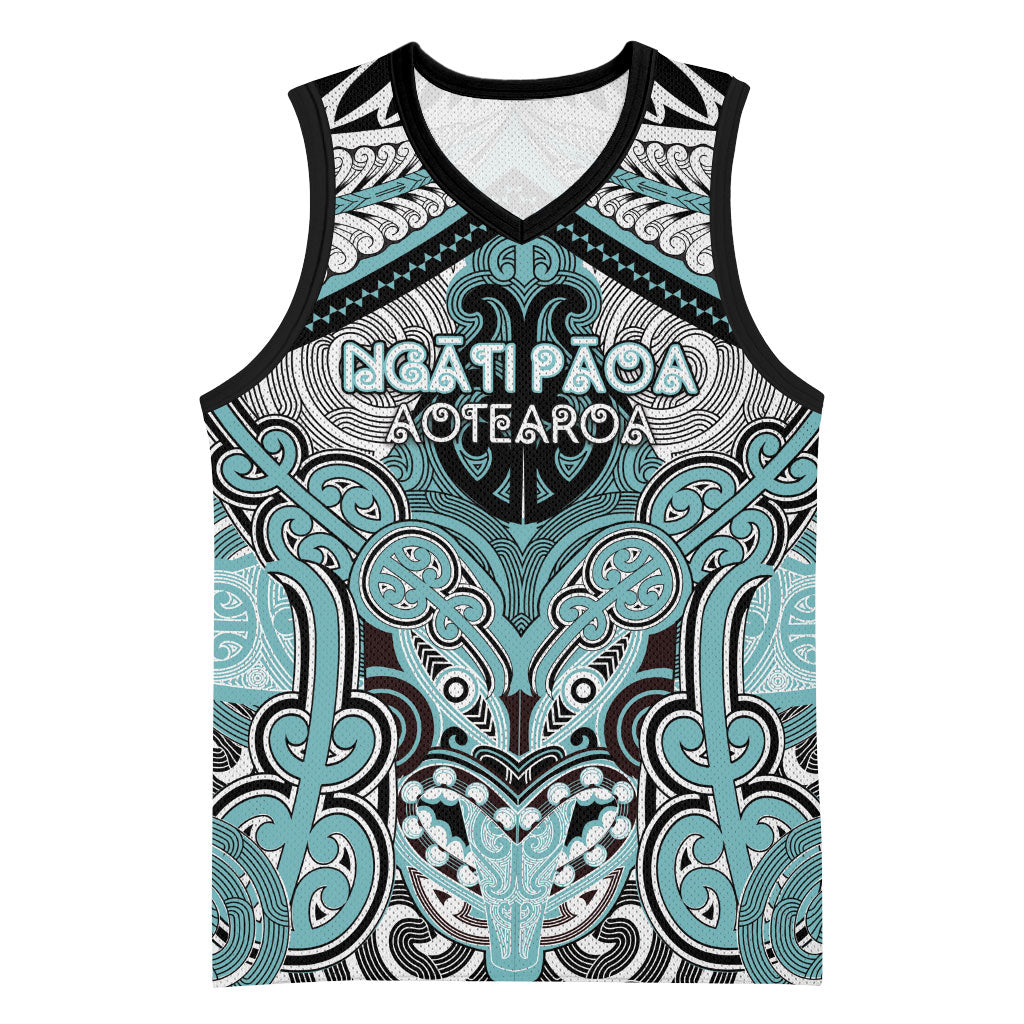 Aotearoa Iwi Ngati Paoa Personalised Basketball Jersey Maori Kowhaiwhai Pattern LT19 Unisex Turquoise - Polynesian Pride