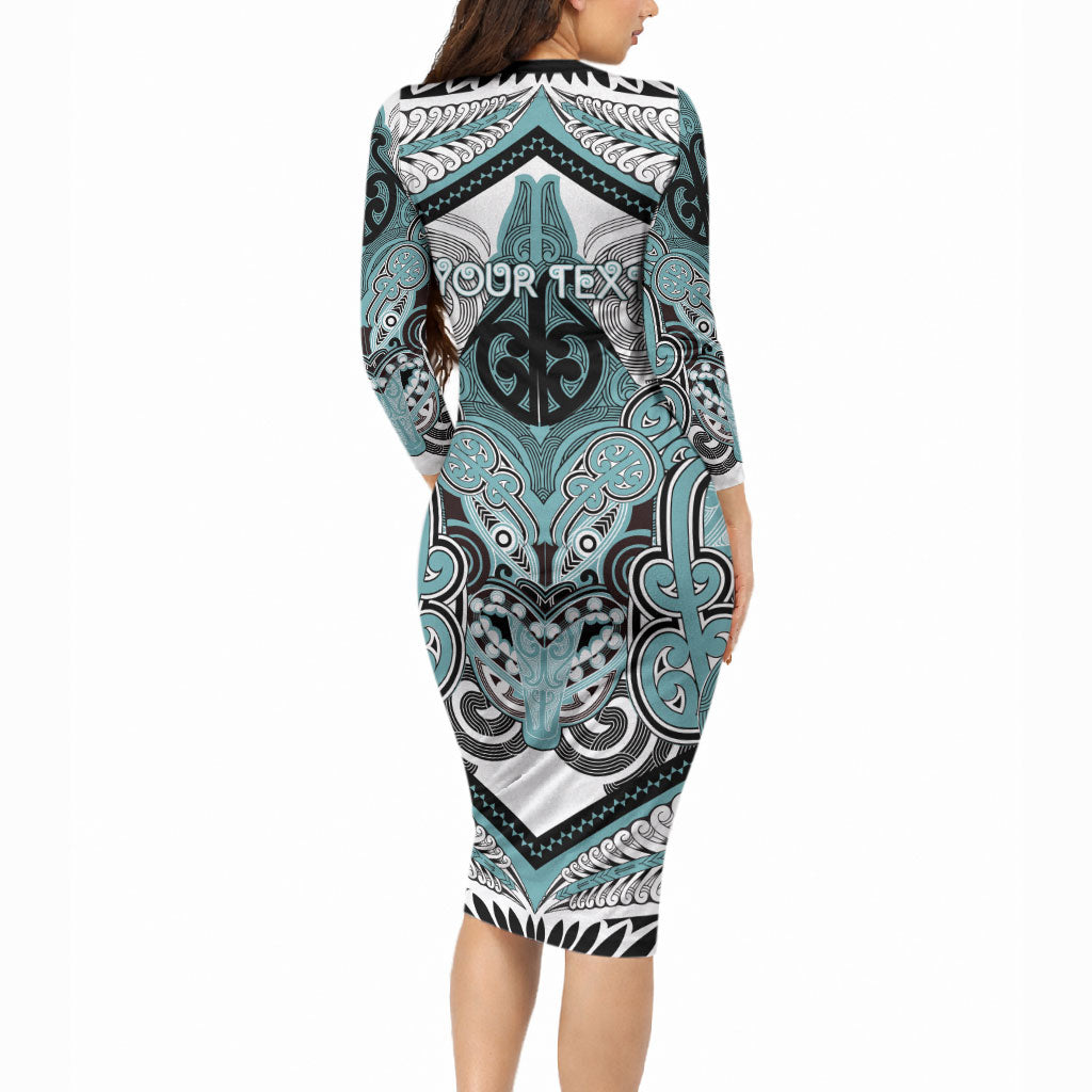 Aotearoa Iwi Ngati Paoa Personalised Long Sleeve Bodycon Dress Maori Kowhaiwhai Pattern LT19 - Polynesian Pride