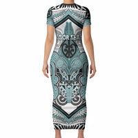 Aotearoa Iwi Ngati Paoa Personalised Short Sleeve Bodycon Dress Maori Kowhaiwhai Pattern LT19 - Polynesian Pride
