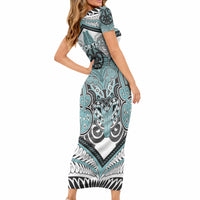 Aotearoa Iwi Ngati Paoa Personalised Short Sleeve Bodycon Dress Maori Kowhaiwhai Pattern LT19 - Polynesian Pride