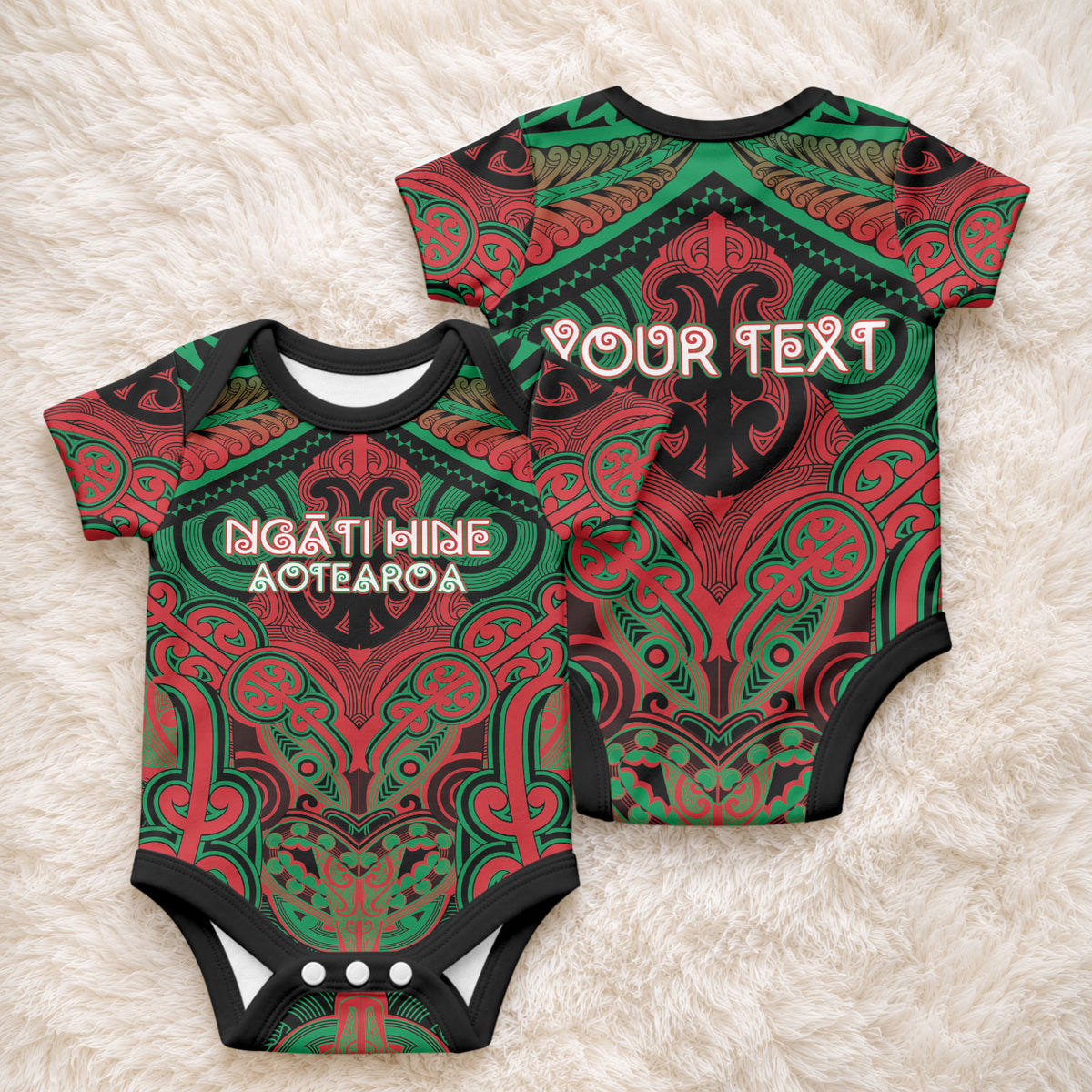 Aotearoa Iwi Ngati Hine Personalised Baby Onesie Maori Kowhaiwhai Pattern LT19 - Polynesian Pride