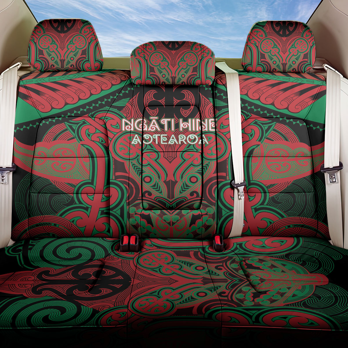 Aotearoa Iwi Ngati Hine Back Car Seat Cover Maori Kowhaiwhai Pattern LT19 One Size Green - Polynesian Pride