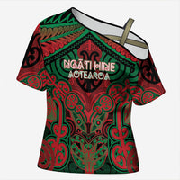 Aotearoa Iwi Ngati Hine Personalised Cross Shoulder Shirt Maori Kowhaiwhai Pattern LT19 Female Green - Polynesian Pride