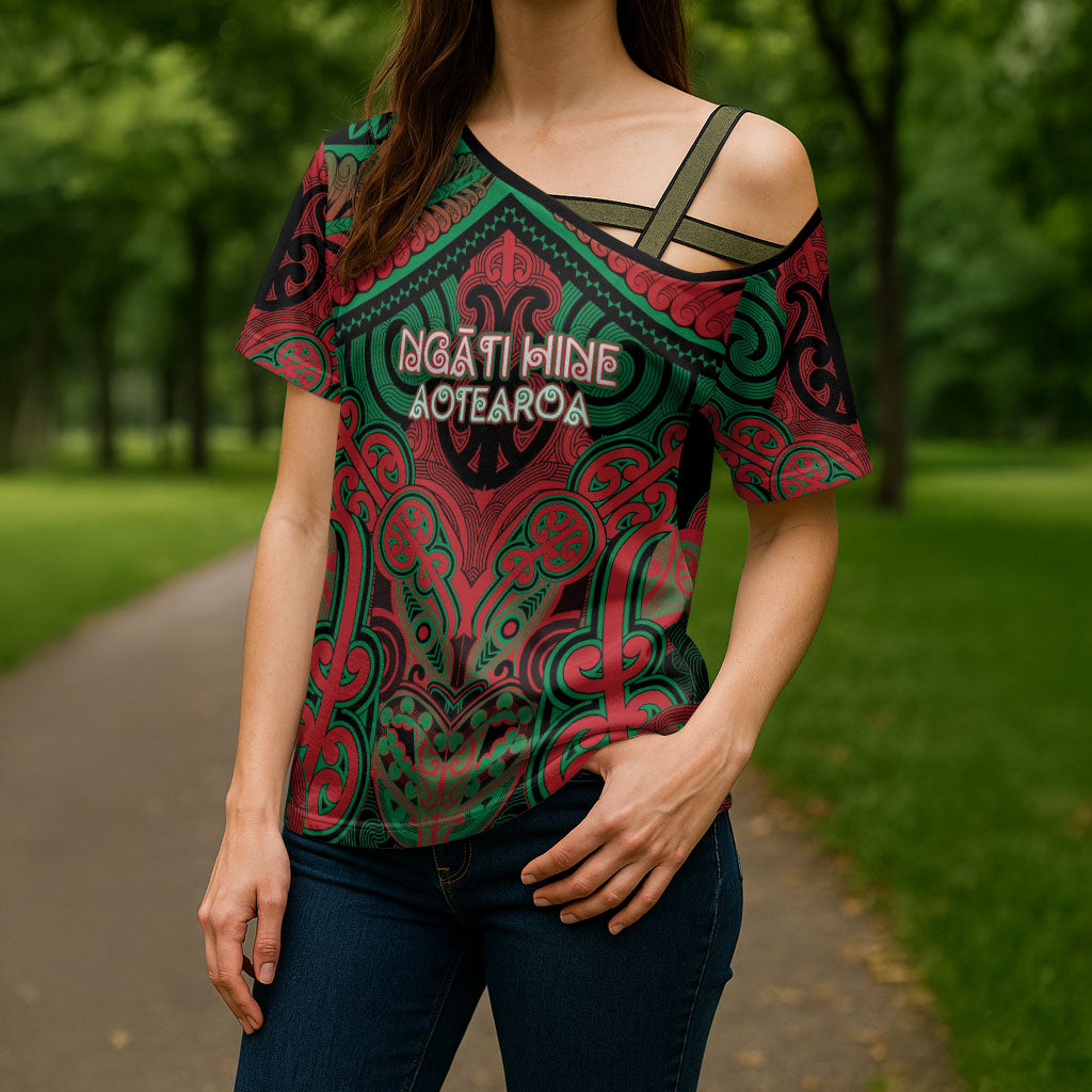 Aotearoa Iwi Ngati Hine Personalised Cross Shoulder Shirt Maori Kowhaiwhai Pattern LT19 - Polynesian Pride