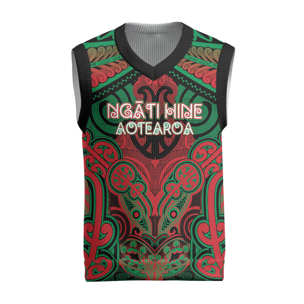 Aotearoa Iwi Ngati Hine Personalised Christmas Knitted V-Neck Vest Maori Kowhaiwhai Pattern LT19 Green - Polynesian Pride