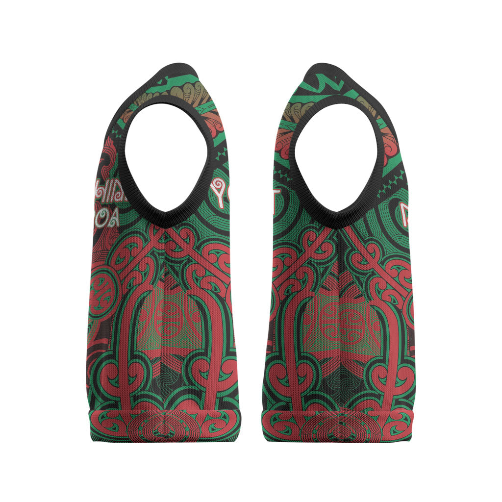 Aotearoa Iwi Ngati Hine Personalised Christmas Knitted V-Neck Vest Maori Kowhaiwhai Pattern LT19 - Polynesian Pride