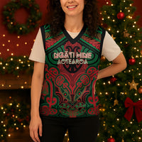 Aotearoa Iwi Ngati Hine Personalised Christmas Knitted V-Neck Vest Maori Kowhaiwhai Pattern LT19 - Polynesian Pride