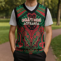 Aotearoa Iwi Ngati Hine Personalised Christmas Knitted V-Neck Vest Maori Kowhaiwhai Pattern LT19 - Polynesian Pride