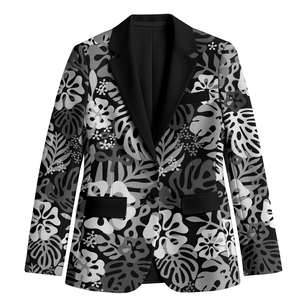 Black Aloha Hawaiian Blazer Monstera Hibiscus Tropical Pattern LT19 Unisex Black - Polynesian Pride
