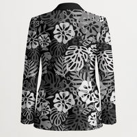 Black Aloha Hawaiian Blazer Monstera Hibiscus Tropical Pattern LT19 - Polynesian Pride