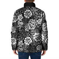 Black Aloha Hawaiian Padded Jacket Monstera Hibiscus Tropical Pattern LT19 - Polynesian Pride