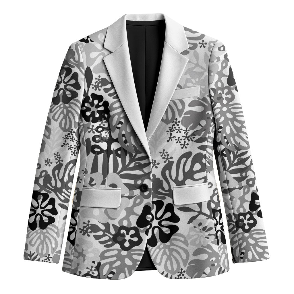 White Aloha Hawaiian Blazer Monstera Hibiscus Tropical Pattern LT19 Unisex White - Polynesian Pride