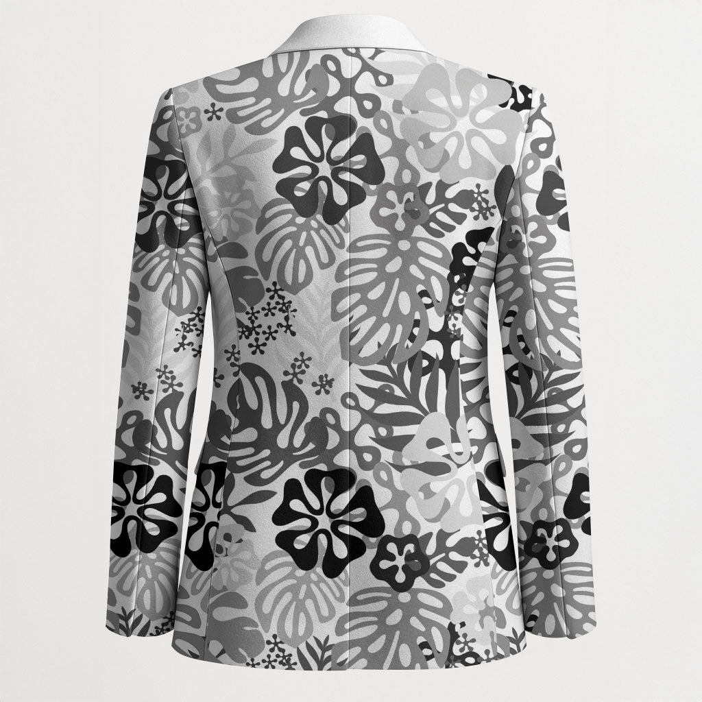White Aloha Hawaiian Blazer Monstera Hibiscus Tropical Pattern LT19 - Polynesian Pride