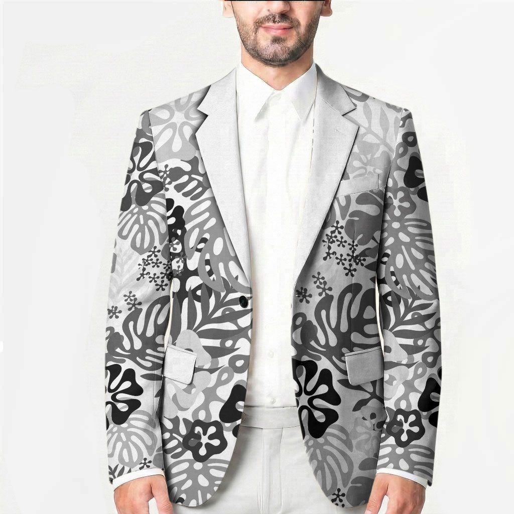 White Aloha Hawaiian Blazer Monstera Hibiscus Tropical Pattern LT19 - Polynesian Pride