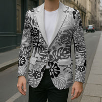 White Aloha Hawaiian Blazer Monstera Hibiscus Tropical Pattern LT19 - Polynesian Pride