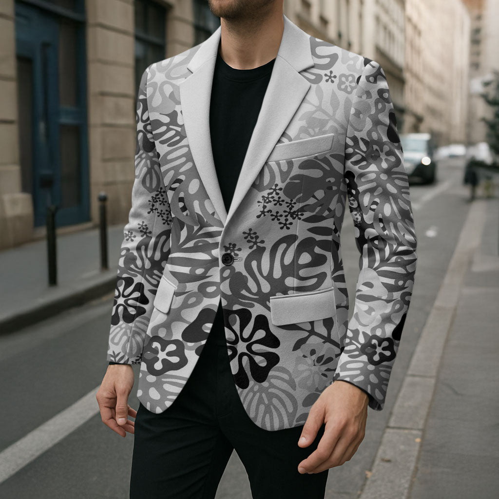 White Aloha Hawaiian Blazer Monstera Hibiscus Tropical Pattern LT19 - Polynesian Pride