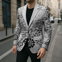 White Aloha Hawaiian Blazer Monstera Hibiscus Tropical Pattern LT19 - Polynesian Pride