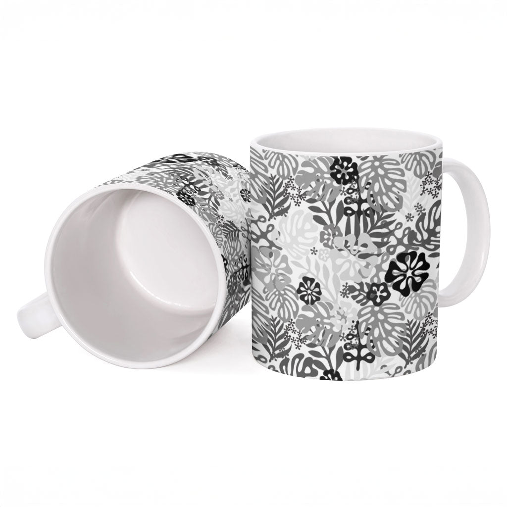 White Aloha Hawaiian Ceramic Mug Monstera Hibiscus Tropical Pattern LT19 - Polynesian Pride