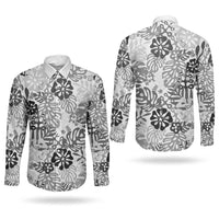 White Aloha Hawaiian Couples Matching Off Shoulder Maxi Dress and Long Sleeve Button Shirt Monstera Hibiscus Tropical Pattern LT19 - Polynesian Pride