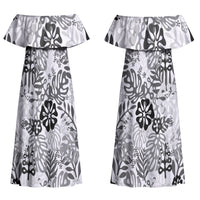 White Aloha Hawaiian Couples Matching Off Shoulder Maxi Dress and Long Sleeve Button Shirt Monstera Hibiscus Tropical Pattern LT19 - Polynesian Pride