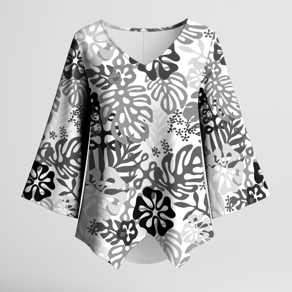 White Aloha Hawaiian Kimono Sleeve Blouse Monstera Hibiscus Tropical Pattern LT19 Female White - Polynesian Pride