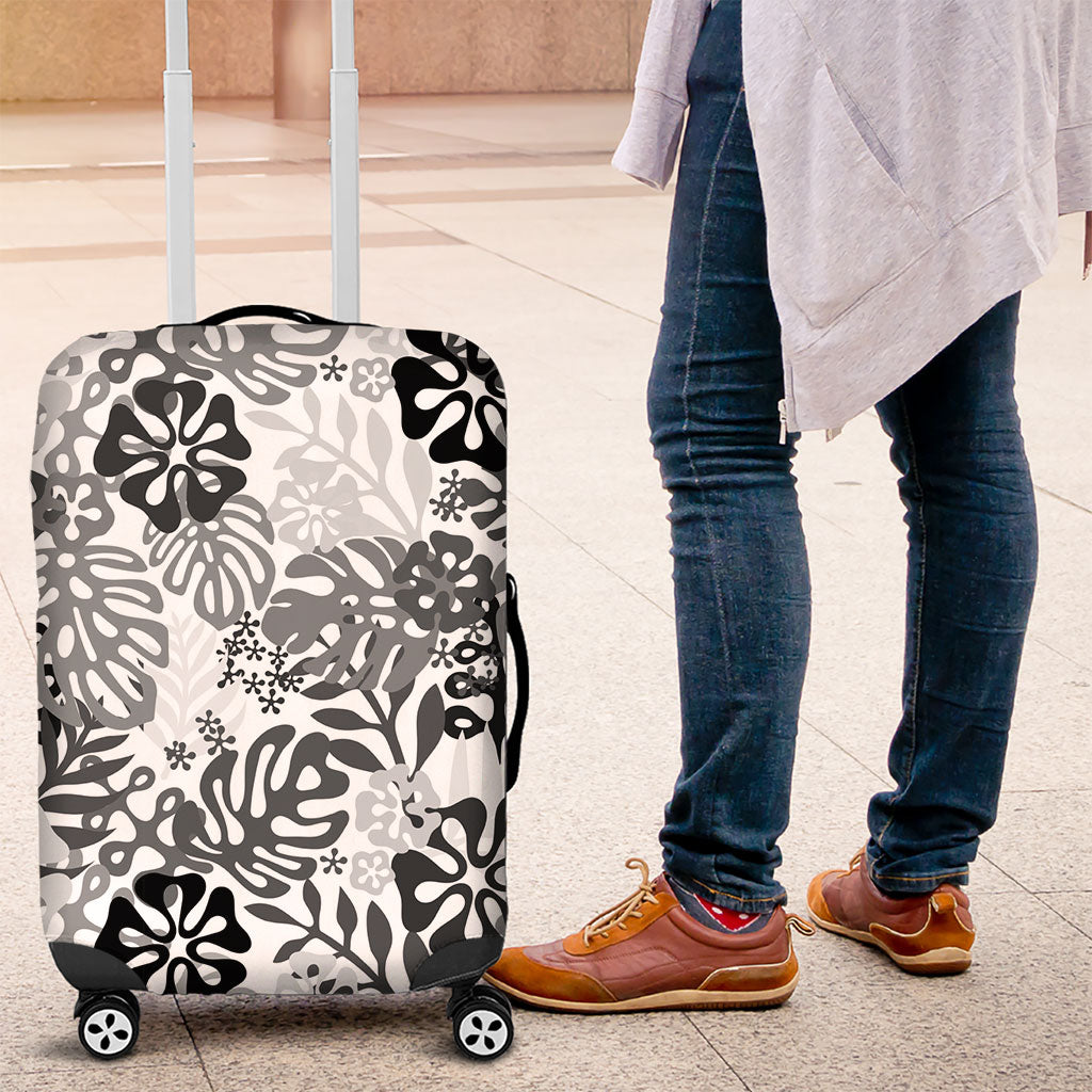White Aloha Hawaiian Luggage Cover Monstera Hibiscus Tropical Pattern LT19 White - Polynesian Pride