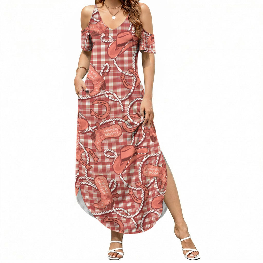Red Hawaii Palaka Cowboy Summer Maxi Dress Hawaiian Paniolo Festival Spirit LT19 Women Red - Polynesian Pride