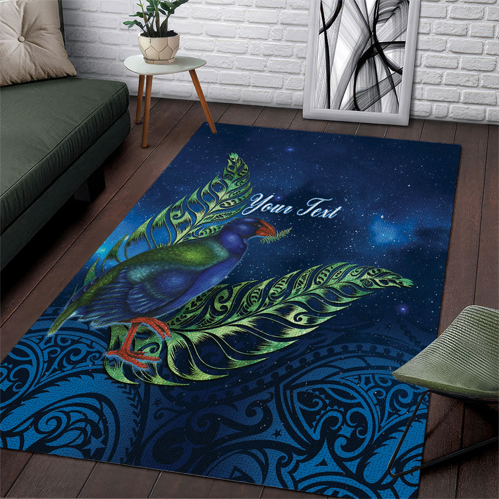 New Zealand Takahe Personalised Area Rug Silver Fern Galaxy Polynesian Pattern LT22 Blue - Polynesian Pride