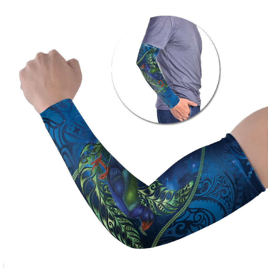 New Zealand Takahe Personalised Arm Sleeves Silver Fern Galaxy Polynesian Pattern LT22 Set of 2 Blue - Polynesian Pride
