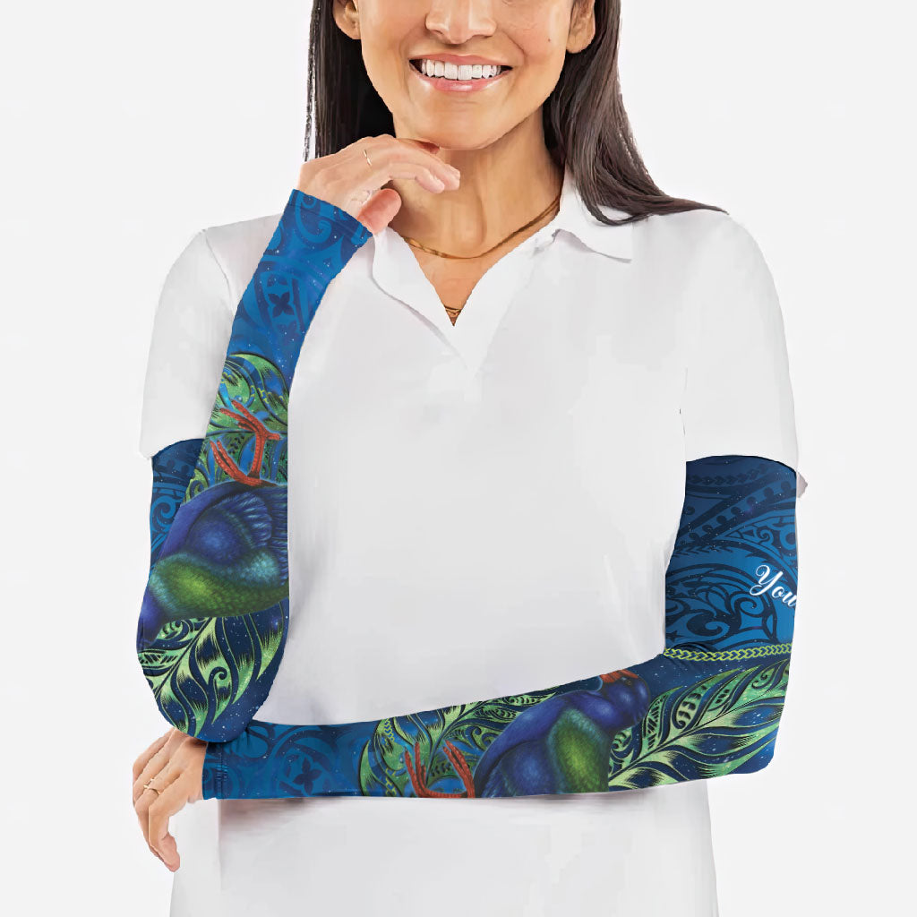 New Zealand Takahe Personalised Arm Sleeves Silver Fern Galaxy Polynesian Pattern LT22 - Polynesian Pride