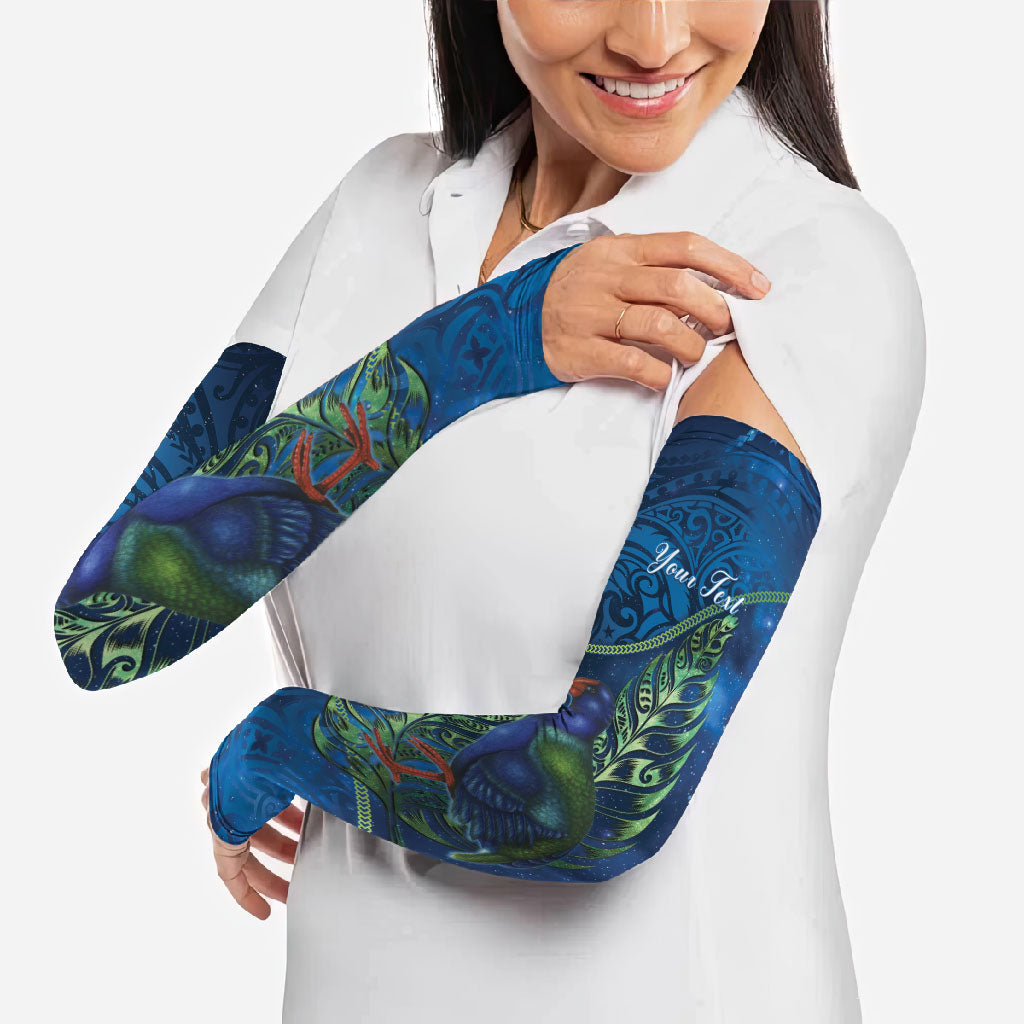 New Zealand Takahe Personalised Arm Sleeves Silver Fern Galaxy Polynesian Pattern LT22 - Polynesian Pride
