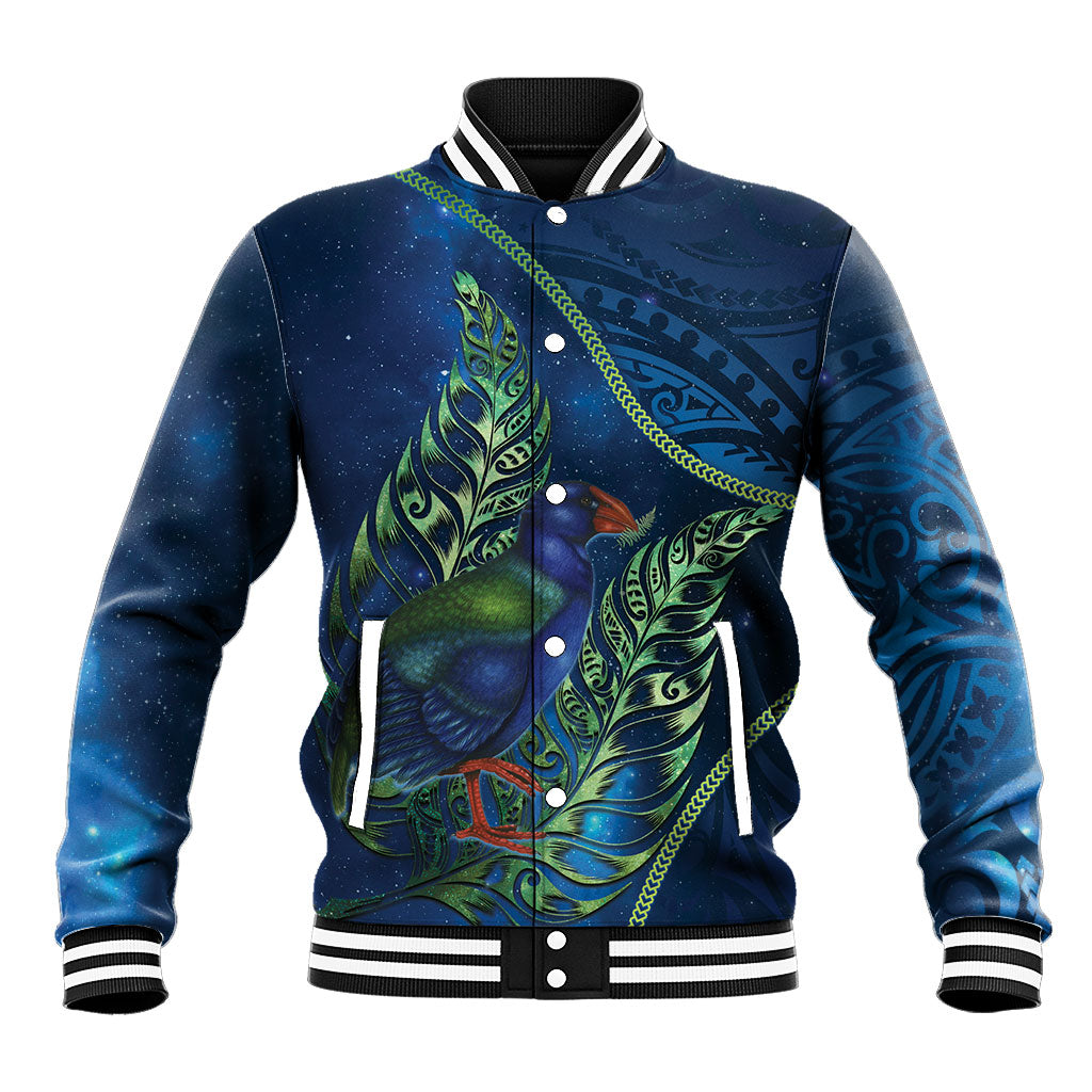 New Zealand Takahe Personalised Baseball Jacket Silver Fern Galaxy Polynesian Pattern LT22 Unisex Blue - Polynesian Pride