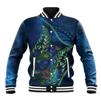 New Zealand Takahe Personalised Baseball Jacket Silver Fern Galaxy Polynesian Pattern LT22 Unisex Blue - Polynesian Pride
