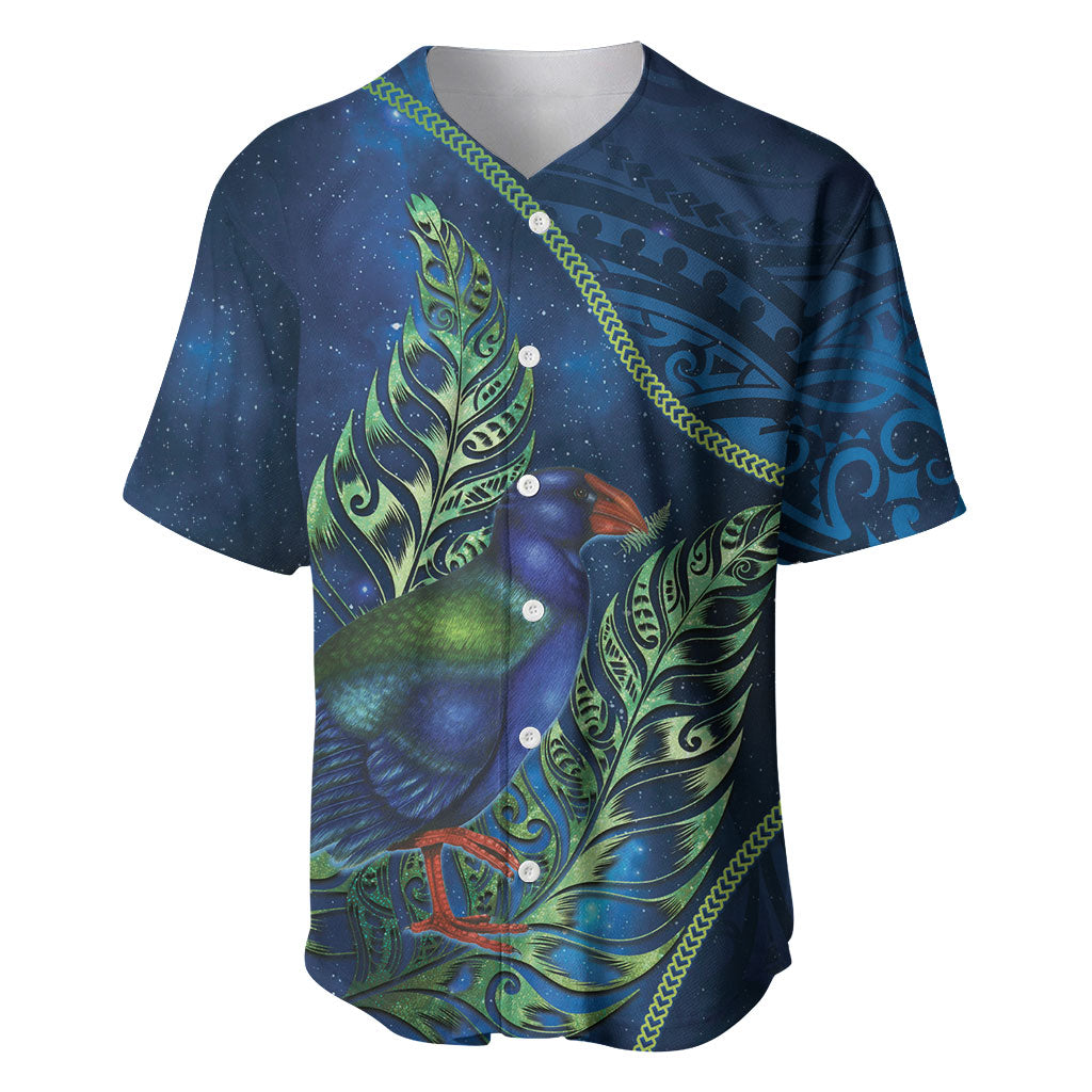 New Zealand Takahe Personalised Baseball Jersey Silver Fern Galaxy Polynesian Pattern LT22 Blue - Polynesian Pride