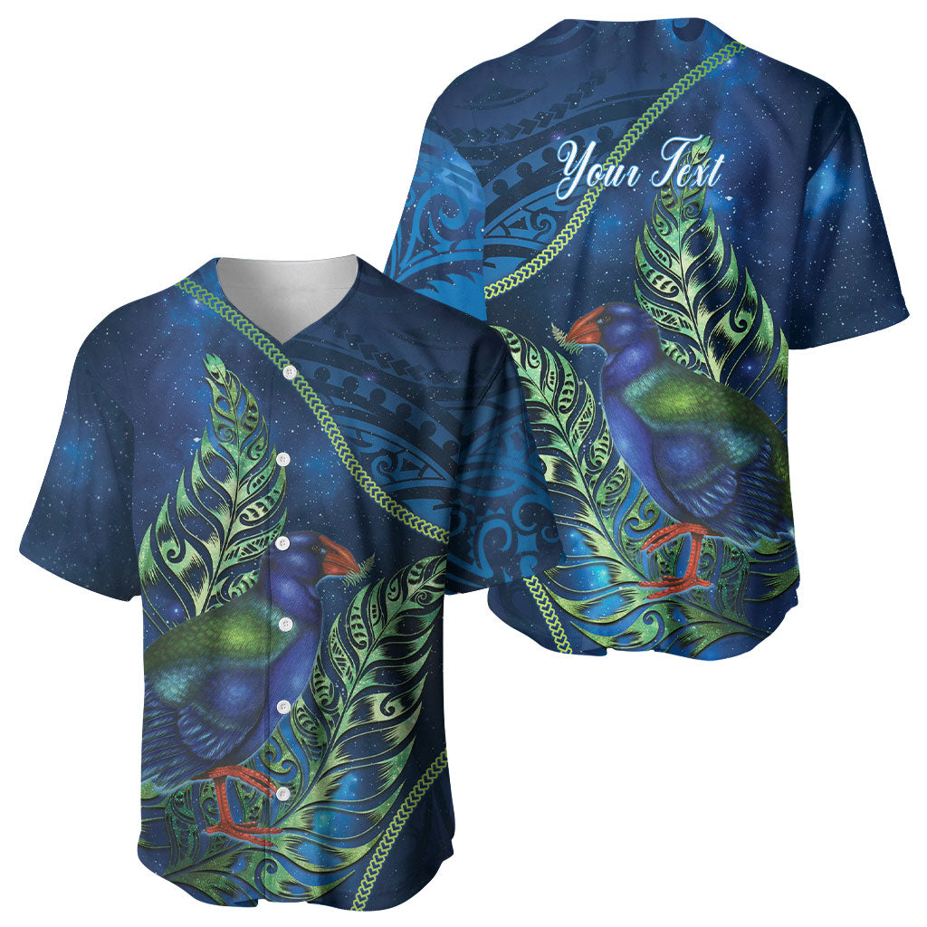 New Zealand Takahe Personalised Baseball Jersey Silver Fern Galaxy Polynesian Pattern LT22 - Polynesian Pride